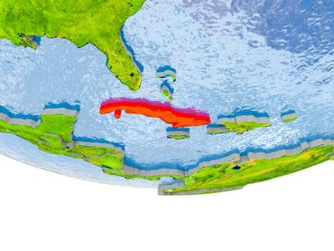 Cuba in red on Earth model Stock Illustration
