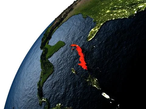 Cuba in red on Earth at night Stock Illustration