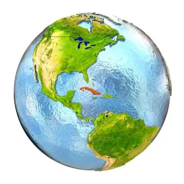 Cuba in red on full Earth Stock Illustration