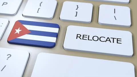 Cuba Relocation Business Concept. 3D Illustration. Country Flag with Text R.. Stock Illustration