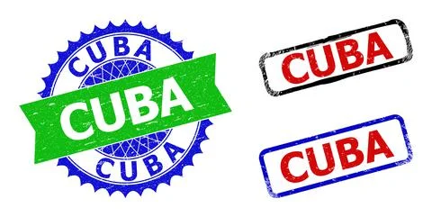 CUBA Rosette and Rectangle Bicolor Stamps with Grunge Surfaces Illustrazione stock