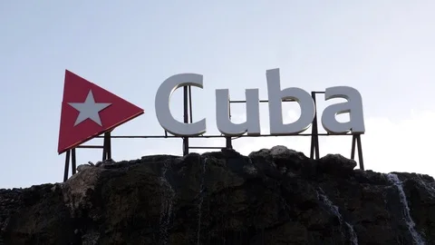 Cuba sign Malecon At Sunset In La Havana City In Cuba. Stock Footage 93523965