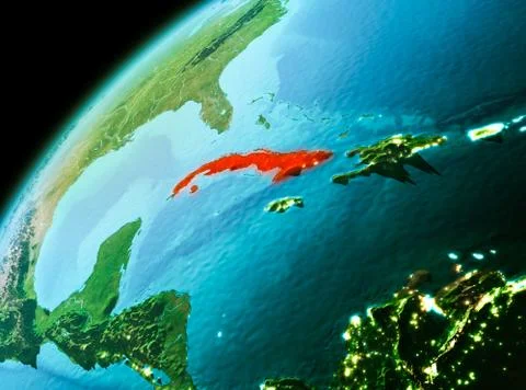 Cuba from space in evening Stock Illustration