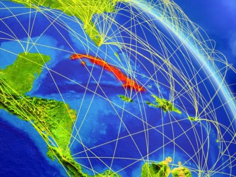 Cuba from space with network Stock Illustration