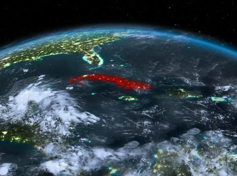 Cuba from space at night Stock Illustration