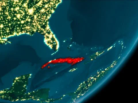 Cuba from space at night Stock Illustration