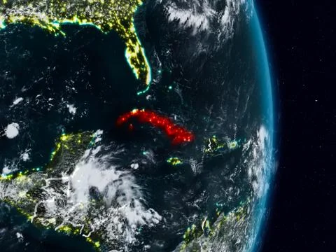 Cuba from space at night Illustrazione stock