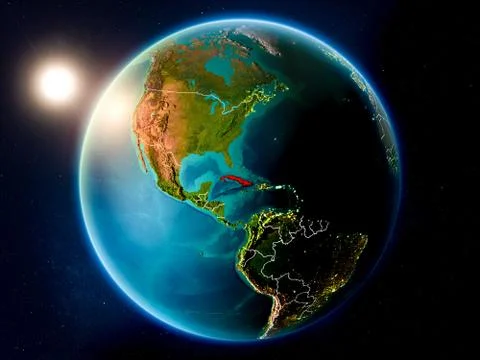Cuba with sunset from space Illustrazione stock