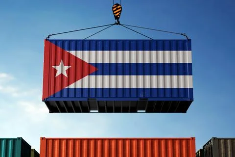 Cuba trade cargo container hanging against clouds background Stock Photos