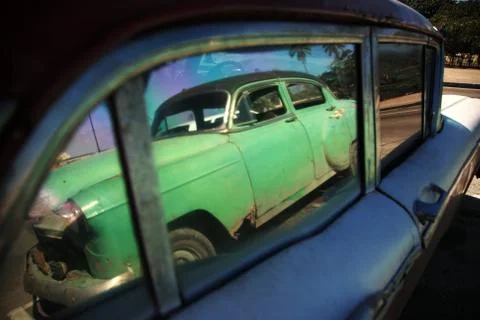 Cuban car reflection Stock Photos