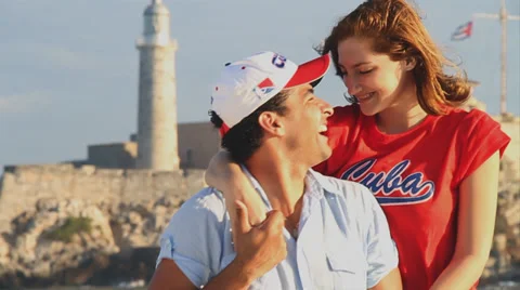 Cuban couple smiling make peace sign Stock Footage 38763465