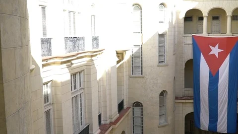 Cuban flag inside building Stock Footage 111581222
