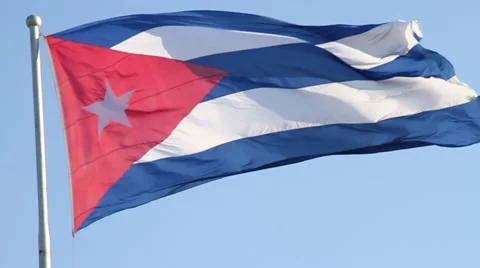Cuban flag in Slow Motion, waves in blue sky Stock Footage 45521882