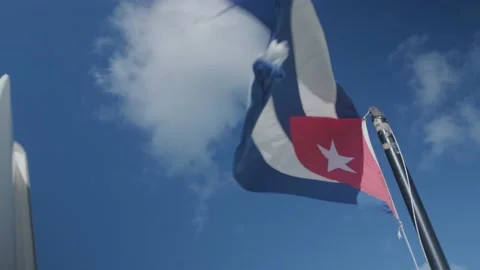 Cuban flag wave on mist with sky in background. Stock Footage 229551873