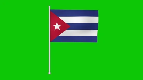 A cuban flag waving gently on a flagpole against a bright green screen backdrop Stock Footage 317543175