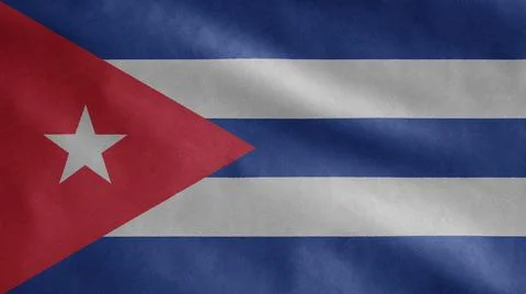 Cuban flag waving in the wind. Close up of Cuba banner blowing soft silk. Ilustração Stock