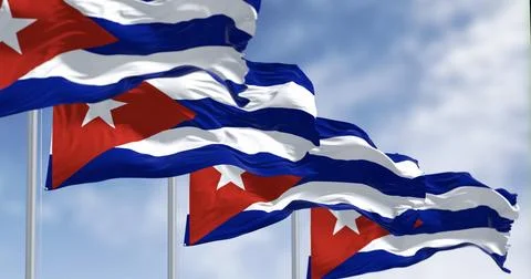 Cuban Flags Waving Under a Bright Blue Sky Stock Illustration