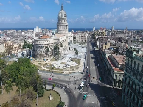 Cuban Landscape Buildings Old Havana Drone Flying In Sky Stock Footage