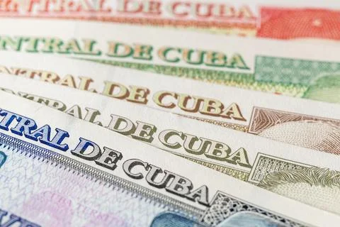 Cuban peso banknotes close-up representing the national currency and econom.. Stock-Fotos