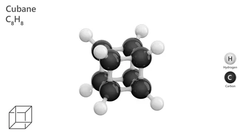 Cubane. 3D model of a molecule. C8H8. White background. 3D render Stock Footage 295993548