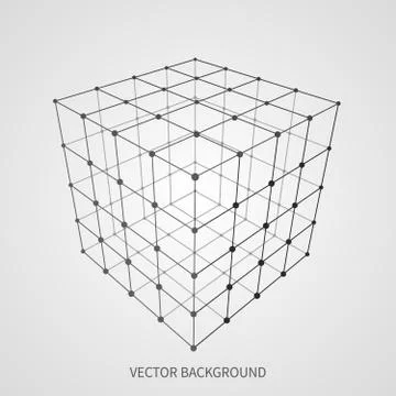Cube 3d mesh wireframe. Web and data connection vector concept Stock Illustration