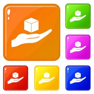 Cube 3d model icons set color Stock Illustration