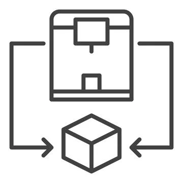 Cube with 3d Printer vector Printing Technology linear icon or symbol Illustrazione stock