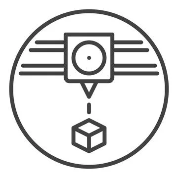 Cube 3D Printing vector Additive Manufacturing round icon or sign in thin l.. Stock Illustration