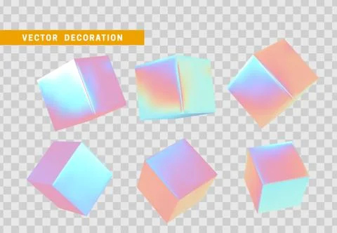 Cube 3d render, objects with gradient holographic color of hologram. Geometri 스톡 일러스트