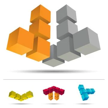 Cube 3D set 스톡 일러스트