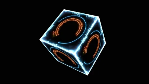 Cube absract orange aqua circle line glow light and triangel and hexagon star Stock Footage 145922602