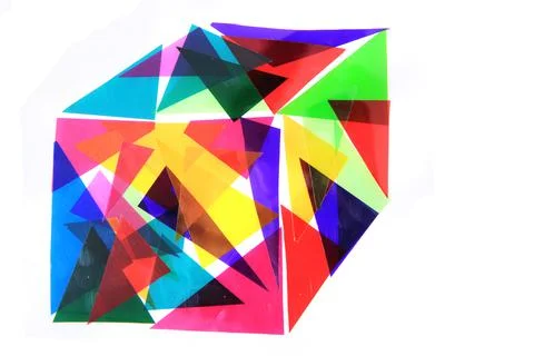Cube from abstract color triangles 스톡 사진