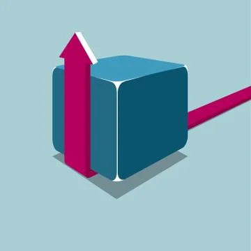 Cube and arrow symbol. Isolated on blue background. Stock Illustration
