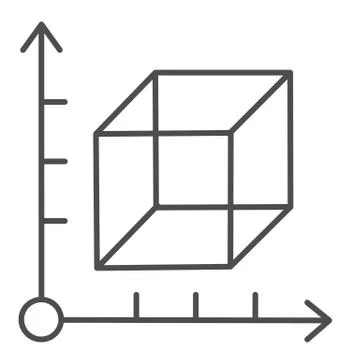 Cube and coordinates system thin line icon. Isometric drawing slide. Geometry Stock Illustration