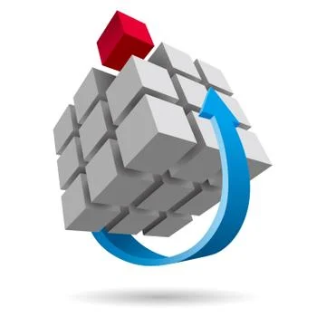 Cube assembled of blocks,puzzle blocks, one of which is red. Stock Illustration