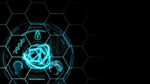 Cube with atom blockchain and  holographic futuristic digital technology wi.. Illustrazione stock