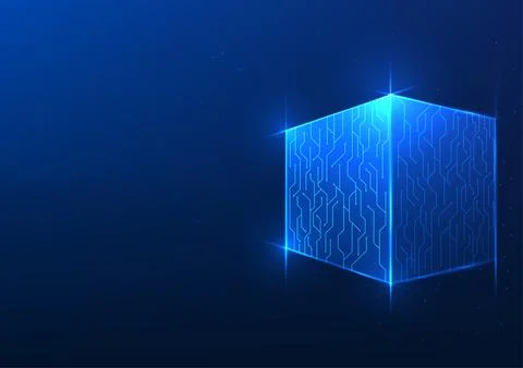 Cube background technology with technology circuits surrounding a square bo.. 스톡 일러스트