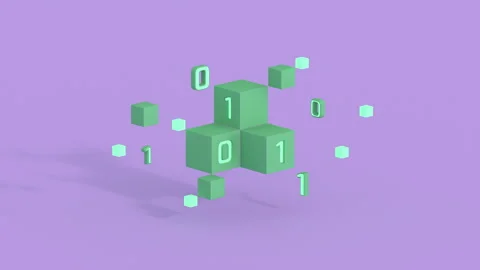 Cube with binary code 3D render animation Stock Footage 220788725