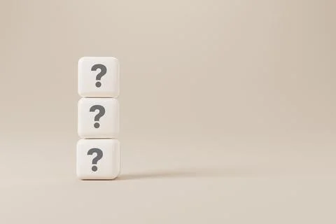 Cube block shape with sign question mark symbol on background. 3d render illu Foto stock