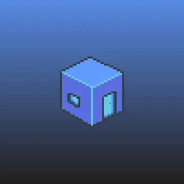 Cube blocks home isometric pixel art with gradient background Illustrazione stock
