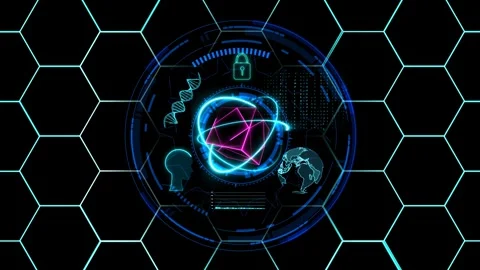 Cube blue with atom and  holographic futuristic technology and brain line matrix Stock Footage 249870980