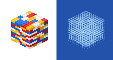 Cube blueprint project idea and implementation. Vector Stock Illustration