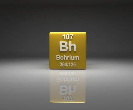 Cube with Bohrium number 107 periodic table, 3d rendering Stock Illustration