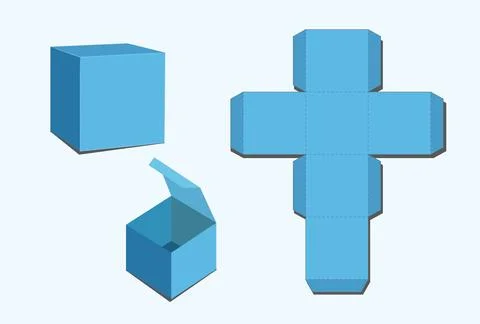 Cube box Cutting Out Template and Mockup EPS Vector Stock Illustration