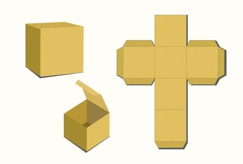 Cube box Cutting Out Template and Mockup EPS Vector Stock Illustration