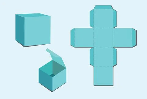 Cube box Cutting Out Template and Mockup EPS Vector Stock Illustration