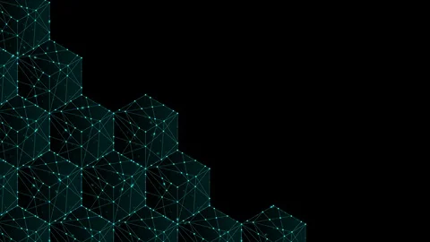 Cube box isometric pattern, Blockchain concept design illustration blue green Stock Footage 91799907