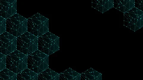 Cube box isometric pattern, Blockchain concept design illustration blue green Stock Footage 91800005