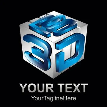 Cube box letter 3d style in blue and grey logo template element Stock Illustration