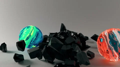 Cube broken by two spheres. 3D rendering. 動画素材 288127659